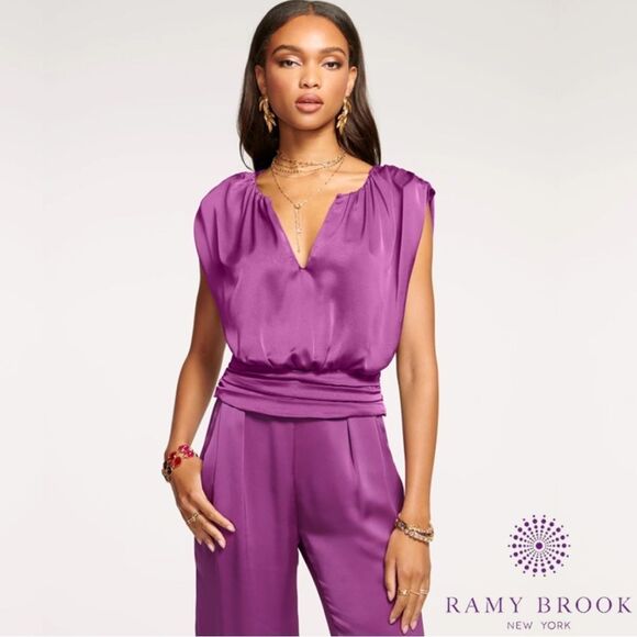 Ramy Brook **NWT** Quill V Neck Blouse in Vivid Purple - Picture 1 of 2
